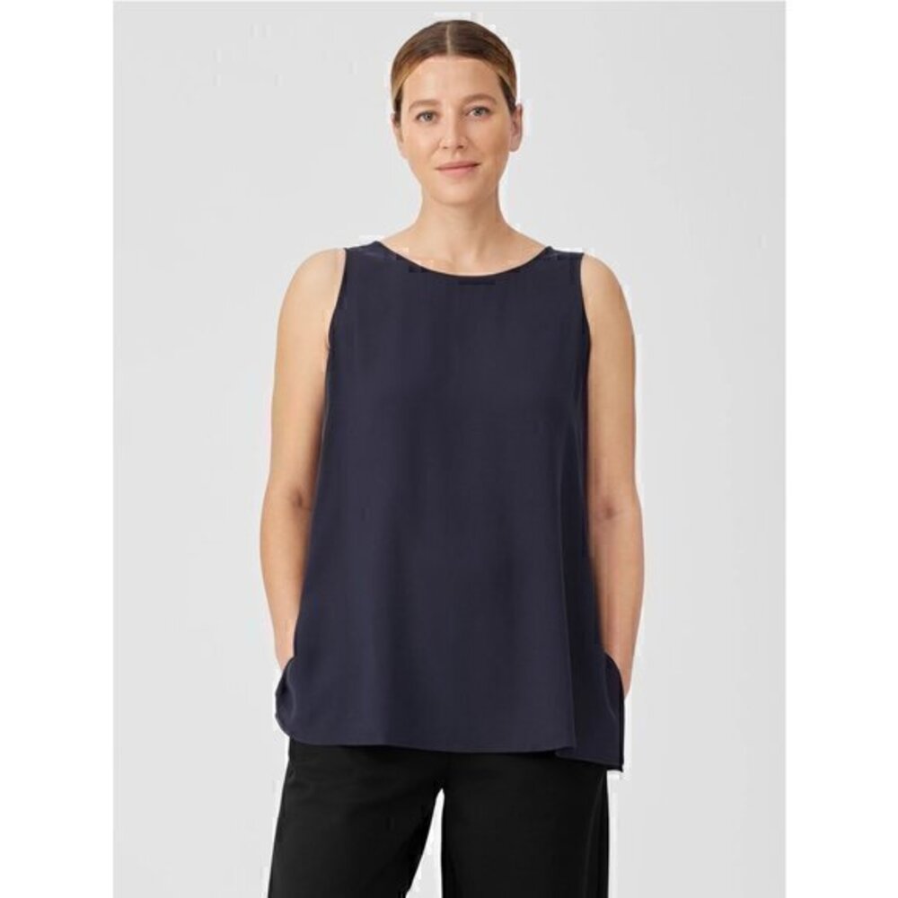 Eileen Fisher 100% Silk Georgette Sleeveless Top- F16ES Size XS